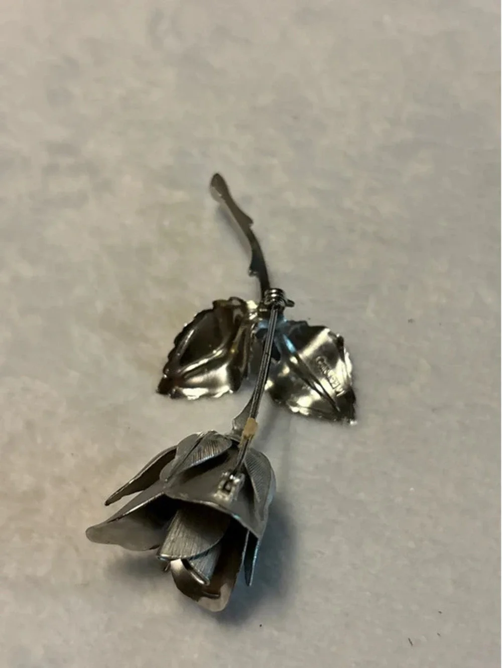 Giovanni Silver Tone Long Stem Rose Brooch